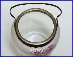 Antique Glass Biscuit Jar Cookie Barrel Hand Painted Enameled Silver Plated EPNS