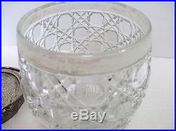 Antique Glass Biscuit Jar with Sterling Silver Lid & Handle Unsigned Nice