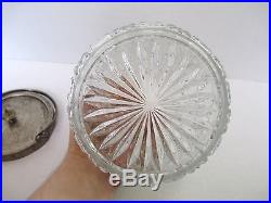Antique Glass Biscuit Jar with Sterling Silver Lid & Handle Unsigned Nice