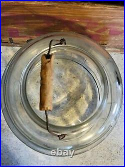 Antique Glass Pickle Jar With Wood Handle 1930's 13.5 in High Make Offer