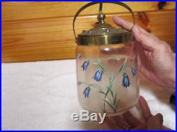 Antique Hand Painted Biscuit Jar-Decorated Plated Handle & Lid
