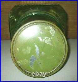 Antique Hoosier Anchor Hocking Green Vaseline Ribbed Glass Coffee Jar & Handle