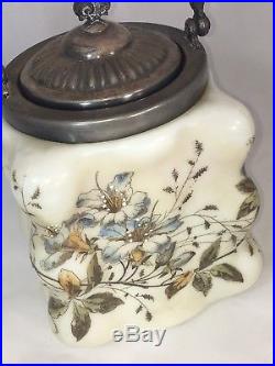 Antique LARGE WAVECREST 7 Tall Floral BISCUIT CRACKER JAR with Lid & Handle