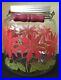 Antique Large Glass Red Christmas Poinsettia Wire Bale Wood Handle 1G Jar Bottle