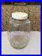 Antique Lg Barrel Clear Glass Jar/Bottle with White Tin Lid Wood Handle Rare