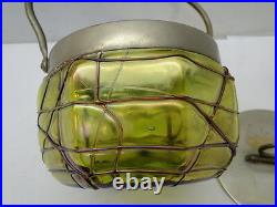 Antique Loetz Bohemian Threaded Art Glass Pickle Castor Jam Jar LID Iridescent