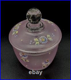Antique Moser Bohemian Hand Painted Floral Lidded Jar Silver Overlay