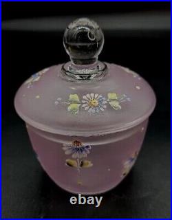 Antique Moser Bohemian Hand Painted Floral Lidded Jar Silver Overlay