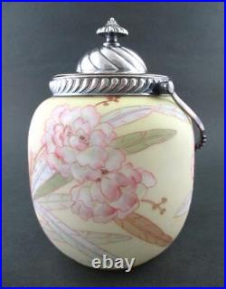 Antique Mt. WASHINGTON / Crown Milano PEONIES art glass BISCUIT cracker JAR