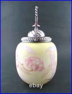 Antique Mt. WASHINGTON / Crown Milano PEONIES art glass BISCUIT cracker JAR