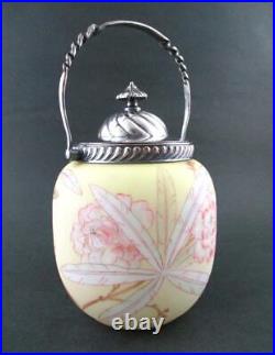 Antique Mt. WASHINGTON / Crown Milano PEONIES art glass BISCUIT cracker JAR