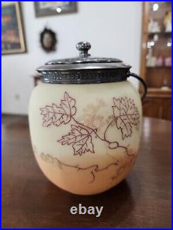 Antique Mt. Washington Decorated Burmese Glass Biscuit Jar