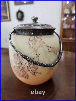 Antique Mt. Washington Decorated Burmese Glass Biscuit Jar