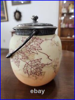 Antique Mt. Washington Decorated Burmese Glass Biscuit Jar