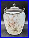 Antique Mt Washington/Pairpoint Biscuit Jar Covered Hand Painted Pink Flowers