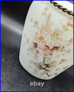 Antique Mt Washington/Pairpoint Biscuit Jar Covered Hand Painted Pink Flowers