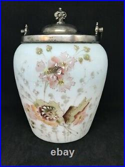 Antique Mt Washington/Pairpoint Biscuit Jar Covered In Pink Flowers