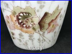 Antique Mt Washington/Pairpoint Biscuit Jar Covered In Pink Flowers