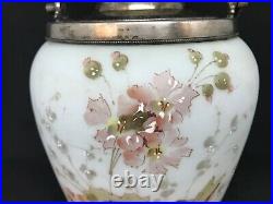 Antique Mt Washington/Pairpoint Biscuit Jar Covered In Pink Flowers