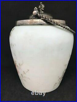 Antique Mt Washington/Pairpoint Biscuit Jar Covered In Pink Flowers