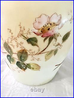 Antique Mt Washington Victorian Glass Handpainted Wild Roses Cracker Biscuit Jar