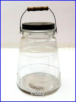 Antique OWENS ILLINOIS Glass Pickle Jar with Bail Handle and Lid 10 tall 4 lbs