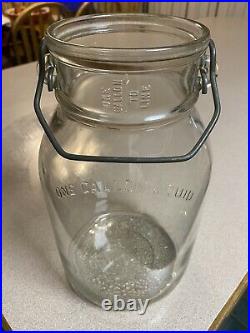 Antique One Gallon Clear Glass Butter Churn Jar with Handle