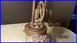 Antique One Quart Glass Jar Butter Churn Top Handle Wood Paddle UNUSUAL & NICE