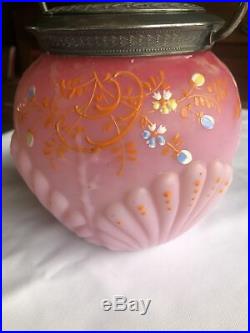 Antique Peachblow Consolidated Glass Shell Seaweed Biscuit Jar Handled Victorian