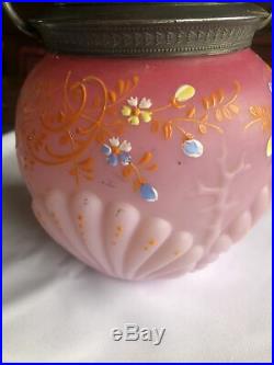 Antique Peachblow Consolidated Glass Shell Seaweed Biscuit Jar Handled Victorian