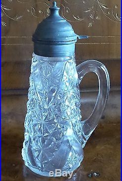 Antique Pressed Glass Syrup Jar Applied Handle Circa 1883