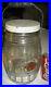 Antique Primitive Country Kitchen Glass Peanut Keg Barrel Pickle Hoosier Art Jar