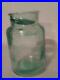 Antique Primitive Green Emerald Glow Glass Canning Mason Jar with handle
