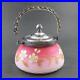 Antique SWEETMEAT biscuit JAR Cased PINK SATIN art glass MOP withEnamel Décor