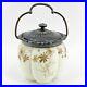 Antique Satin Glass Biscuit Jar with Detailed Tin Lid & Copper Handle Gold Painted