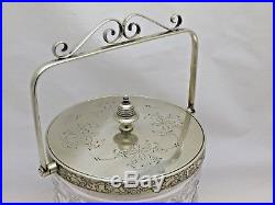 Antique Silver Plate & Cut Glass Swing Handle Biscuit Barrel or Cookie Jar