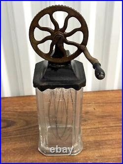 Antique Silvers Co Brooklyn NY Cast Iron Egg Beater Glass Measuring Jar