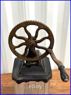 Antique Silvers Co Brooklyn NY Cast Iron Egg Beater Glass Measuring Jar