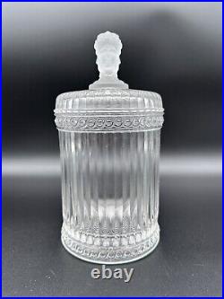 Antique Three-Faces Biscuit Jar in Glass With Satin Glass Three-Face Handle