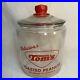 Antique Tom’s Toasted Peanuts Glass Jar Clear Lid Red Handle Counter Display 10