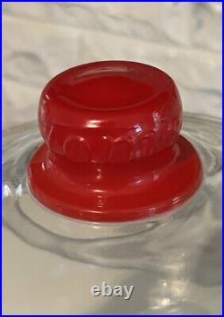 Antique Tom's Toasted Peanuts Glass Jar Clear Lid Red Handle Counter Display 10