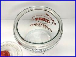 Antique Toms Toasted Peanuts Glass Jar Clear Lid Red Handle Counter Display