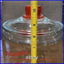Antique Toms Toasted Peanuts Glass Jar Clear Lid Red Handle Counter Display 10