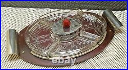 Antique Tray Canning Fruit Jar 5 Compartments Wood Glass Handle Chrome Appetizer