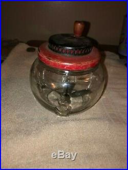 Antique Unique Metal WithRound Glass Jar Wood Handle Butter Churn Small Vintage