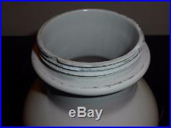 Antique Unique White Ironstone Jar with Heavy Handled Pewter Screw Top Lid