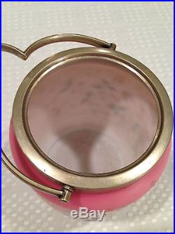 Antique VICTORIAN PINK SATIN GLASS SILVERPLATE HANDLE Cracker Biscuit Cookie Jar