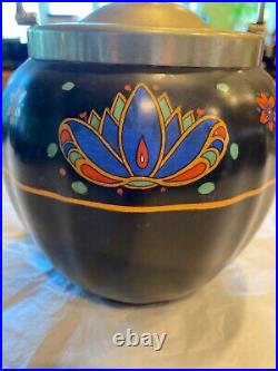 Antique Vibrant Floral Glass Biscuit Barrel Cracker Canister Cookie Jar EP