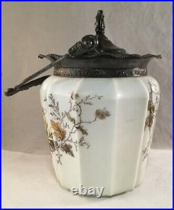 Antique Victorian Art Glass Cf Monroe Wavecrest Biscuit Jar With Bail Handle