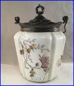 Antique Victorian Art Glass Cf Monroe Wavecrest Biscuit Jar With Bail Handle